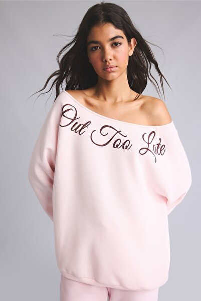DeFacto Oversize Kesik Kayık Yaka Baskılı Sweatshirt I0214AX26WN
