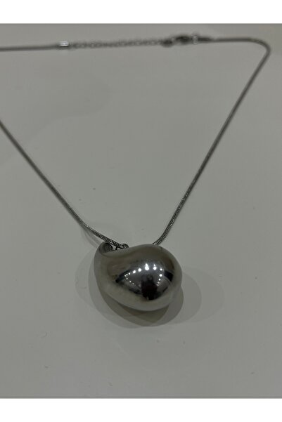 Italyan Bottega Gümüş Renk Çelik Kaplama Gözyaşı Damlası Çelik Kolye