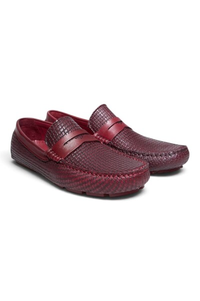 FRANCO CALVANI Bordo Printed Leather Bordo Color Laceless Genuine Leather Men...
