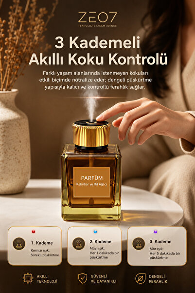 Zeo7 Kehribar ve UD Ağacı Koku 500 ML Cam Otomatik Aroma Difüzörü, Şarjlı Ele...