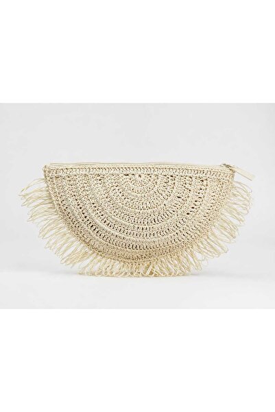 Püsküllü Rafya Clutch Çanta
