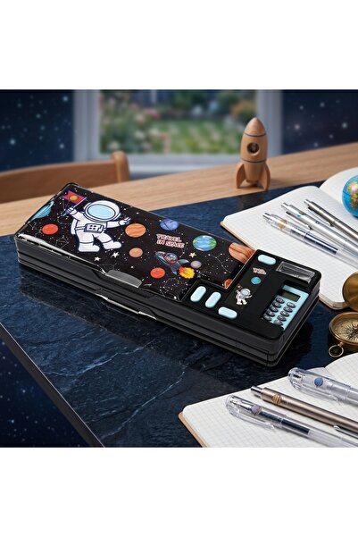 MJ TOYS Astronot Çok Fonksiyonlu Kalem Kutusu (Siyah) Kalemlik Astronot Uzay ...