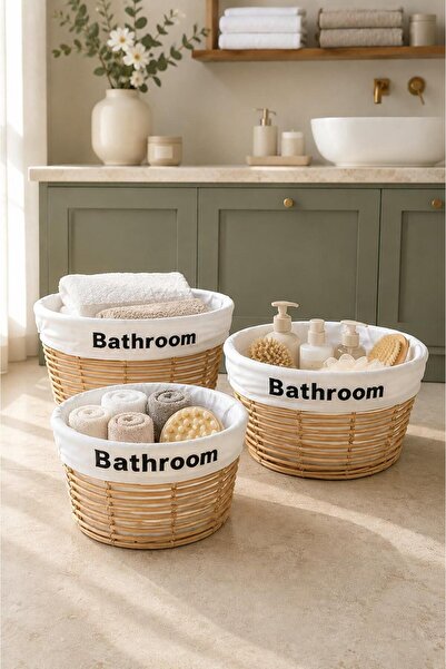 İLİVA 3-Piece Premium Round Brown Organizer Basket Set 35, 30, and 25 cm - fo...