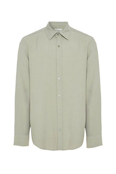 Mudo Men's Green Gray Regular Fit Textured Long Sleeve Shirt