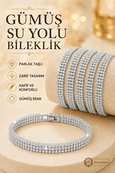 İlkbenaldim Su Yolu Bileklik Taşlı Şık Kadın Takı - Gümüş