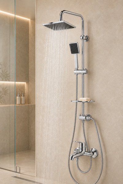 Flextail Chrome Bathroom Faucet Hot Cold Mix Square Top Sprinkler Faucet and ...