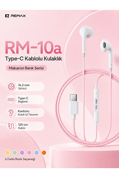 Remax 14.2mm Sürücülü Mikrofonlu Kulak İçi Kablolu Kulaklık - Type-C RM-10a P...