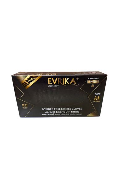 EVRIKA QUALITY Manusi de Examinare din Nitril, Nepudrate, negre, EVRIKA, Marimea M, Cutie 100 bucati