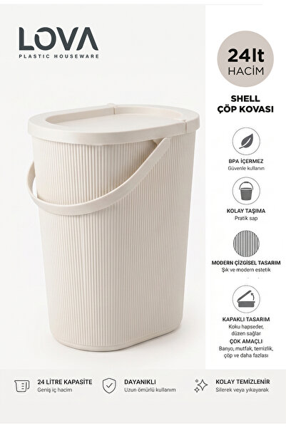 lovagroup 24 Litre Çok Amaçlı Kulplu Çöp Kovası Kapaklı Çöp Kutusu Banyo Mutf...