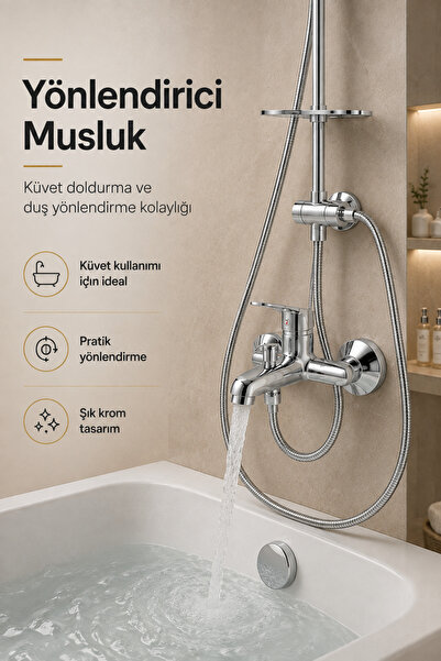 Flextail Krom Banyo Bataryası Sıcak Soğuk Mix Kare Tepe Yağmurlama Musluk ve Fonksiyonlu Robot Duş Seti