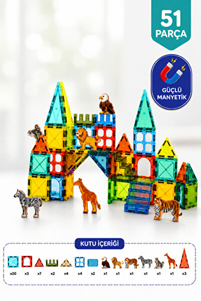 TUENGİ STORE Wild Animals Themed Magnetic Building Blocks Educational Magneti...