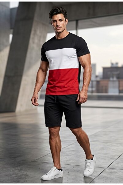 ZEMLİYA Men's Color Block T-Shirt and Shorts Six Double Sets