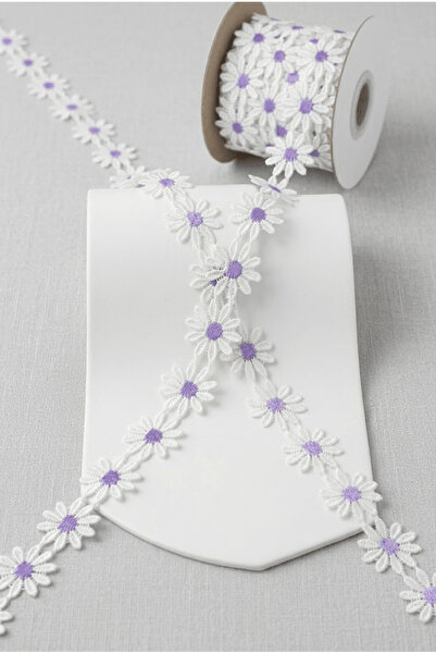 Ak Tuhafiye Daisy Patterned Batik Lilac Green Guipure Lace Ribbon-Applique-De...