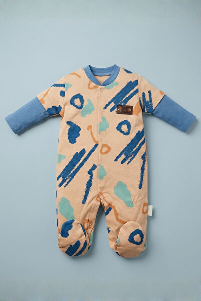 zumino Baby Boy Geometric Patterned Long Sleeve Jumpsuit with Booties and Sna...