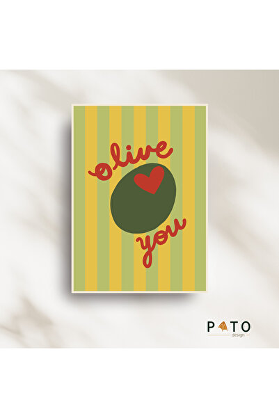 Pato Design 'Olive You' Dekoratif Tablo | Bej Çerçeveli | MDF & UV Baskı