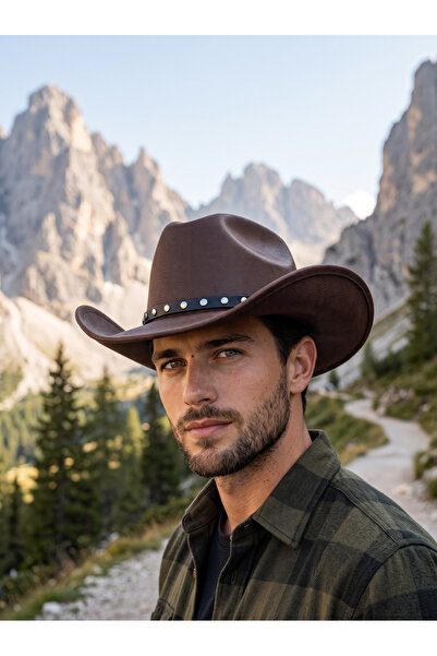 Gigi Luxe Erkek Kovboy Şapkası Keçe Western Deri Bantlı