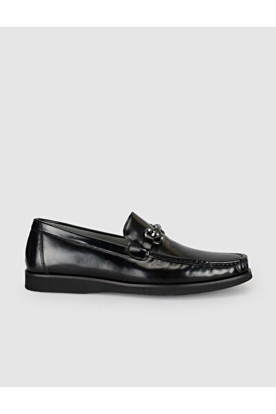Cabani Genuine Leather Black Buckle Men's Loafer Shoes