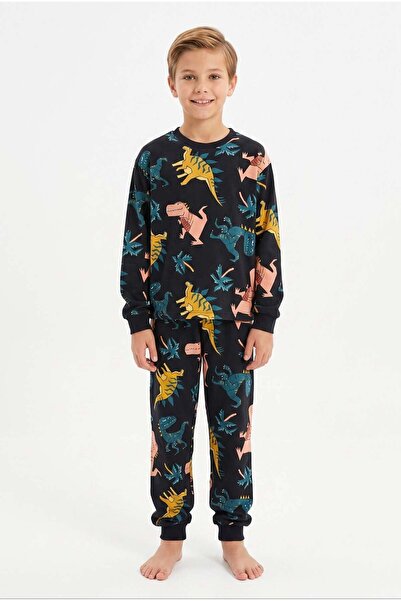 bunny hopp Boy's Long Sleeve Pajama Set 100% Cotton Black Color Dinosaur Patt...
