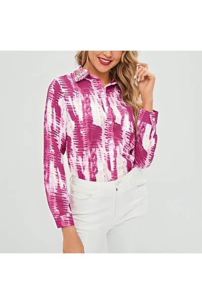 dorbe Women's Pink Tie-dye print Long Sleeve Shirt
