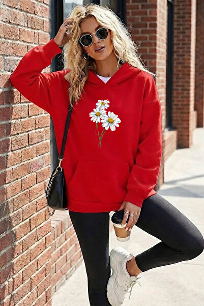 uyguntarz Unisex Minidaisy Printed Oversize Hoodie Hooded Sweatshirt
