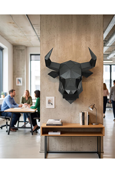 Oduman Design Boğa Kafası Metal Duvar Heykeli – Büyük Boy – Mat Siyah