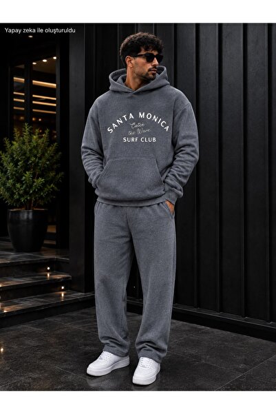 caddekombin Men's Santa Monica Surf Club Printed Tracksuit Set / Hooded Sweat...