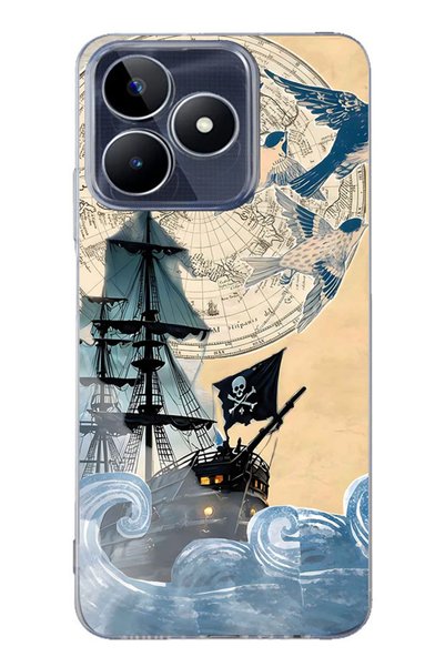 FLAMENKO Realme Note 50 4g Compatible Pirate Ship Patterned Transparent Phone...