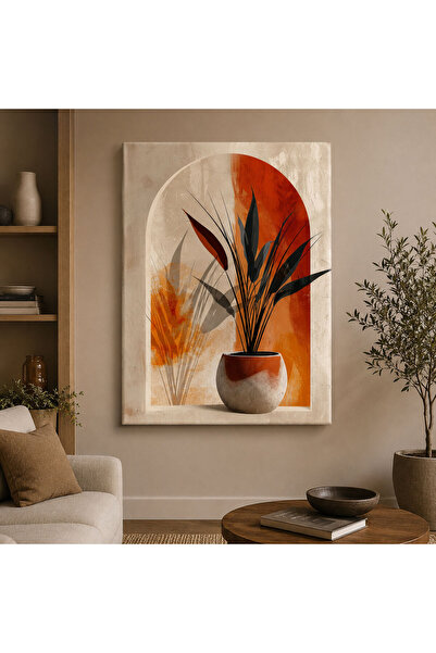 Voovart Minimal Leaves-Vase Dekoratif Soyut Kanvas Tablo - VOOV3593