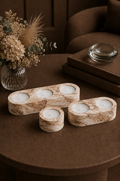 betonmall Beton Tealight Mumluk 3’lü Set El Yapımı Modern Şamdan Mumluk (Teal...