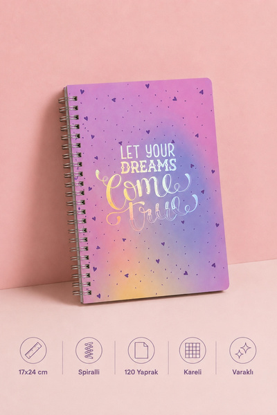 Lizy Spiral Checked Notebook - 17X24 cm - Foil Printed 4 Different Pastel Col...