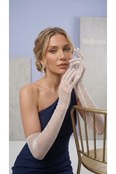 Bellezza Concept Bellezza - Stone Embellished Long Bridal Gloves - Transparen...