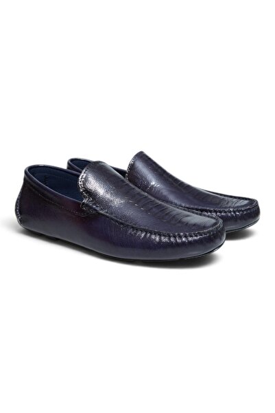 FRANCO CALVANI Dark Blue Camel Leather Dark Blue Color Laceless Genuine Leath...