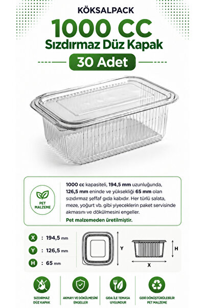 Köksal Pack 30 Pieces 1000 Cc Leak-Proof Flat Lid Transparent Pet Food Contai...