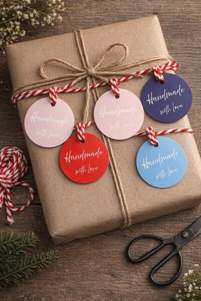 Emtory Home 100 Adet Yuvarlak Handmade With Love Paketleme Malzemesi-