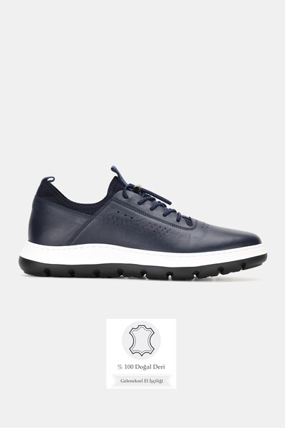 TUNAELLİ Men's Dark Blue Genuine Natural Leather Orthopedic Sole Comfort Smar...