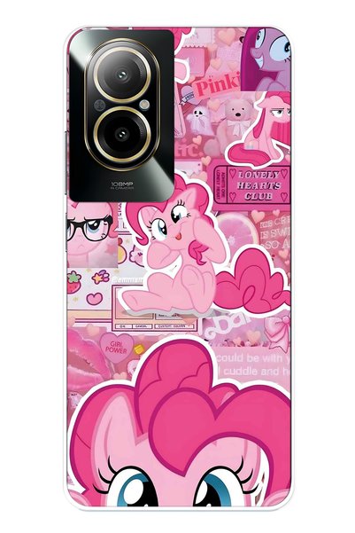 FLAMENKO Realme 12 Lite Compatible Pink Pony Patterned Transparent Phone Case