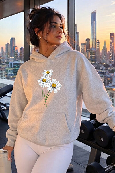 uyguntarz Unisex Minidaisy Printed Oversize Hoodie Hooded Sweatshirt
