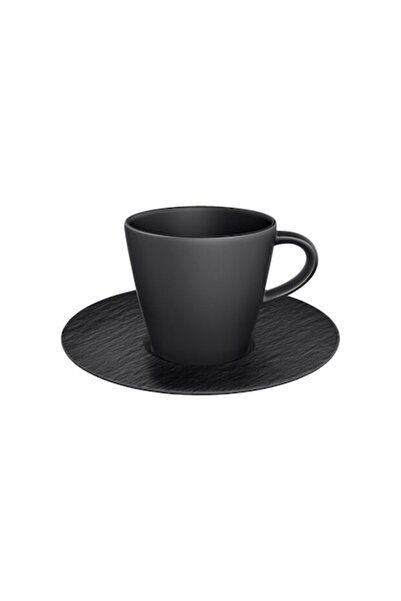 Villeroy & Boch Cana de cafea 220 ml cu farfurioară 15 cm. Porțelan negru roc...