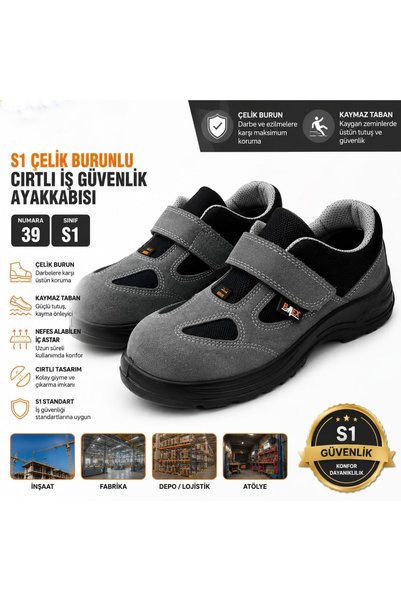 BME Bmex BMX39 S1 Çelik Burunlu Gri Süet 39 Numara Cırtlı İş Güvenlik Ayakkabısı