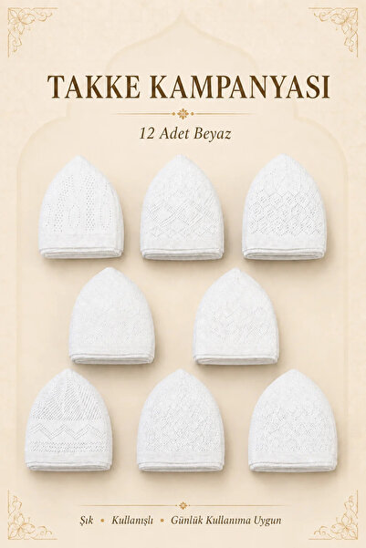 İlkbenaldim Knitted Prayer Cap Set of 12 - White