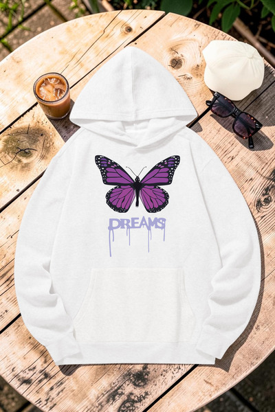 uyguntarz Unisex Dream Butterfly Printed Oversize Hoodie Hooded Sweatshirt