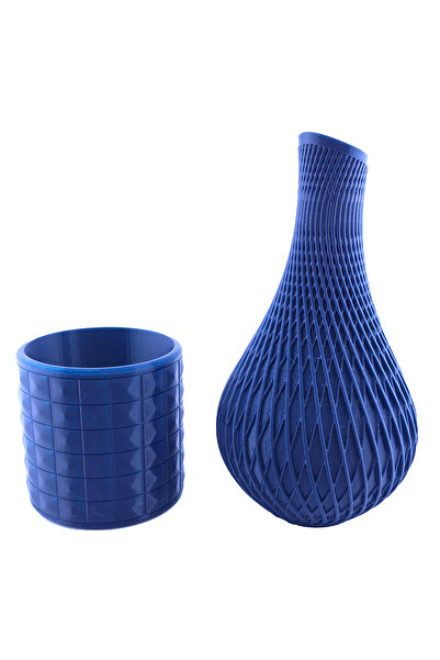 FDI3D Set Decorativ Vază și Ghiveci FDI3D, Printat 3D, PLA, Navy Blue, 2 Piese