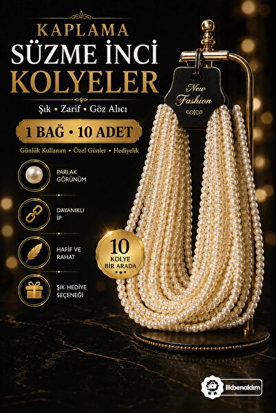 İlkbenaldim 10 Pieces of Plated Cultured Pearl Necklace – Stylish Gift Jewelr...