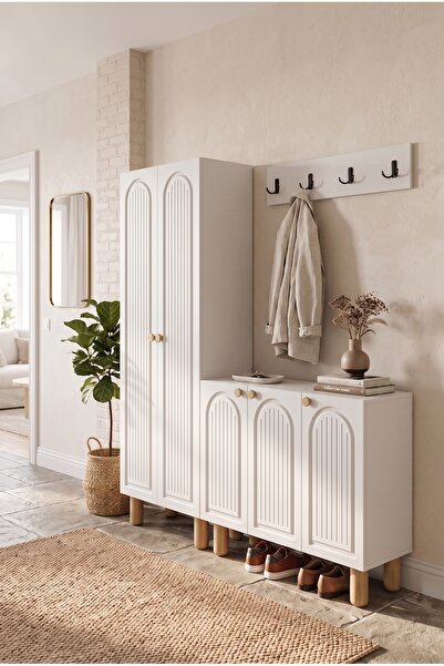umondesign Bohem 5 Kapaklı Portmanto Askılıklı Ayakkabılık Vestiyer MDF Kapak