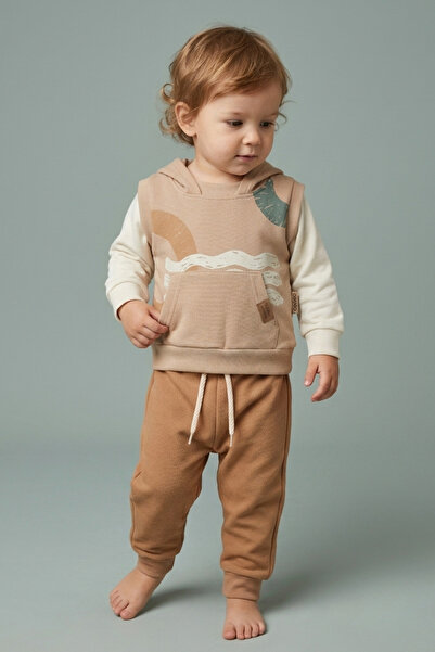 zumino Baby Boy Hooded Patterned Tracksuit Set