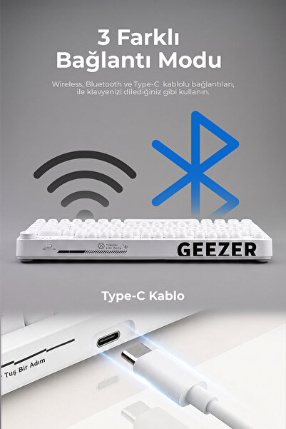 Geezer Crystal Kablolu/Kablosuz BT Wireless Bağlantı Türkçe Q Klavye Beyaz SK-710CTM