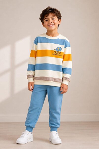 Pina Kids Boys' Striped Patterned School Daily Tracksuit Set Esf7036