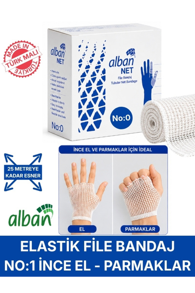 Alban Elastik File Bandaj, No:0 El ve Parmaklar, Esnetince 25m'ye Kadar Uzaya...