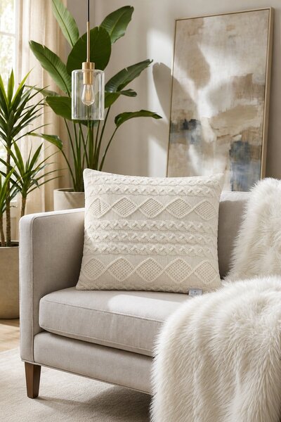 Elart Aden Knitwear Throw Pillow Cover 43X43 cm Cream