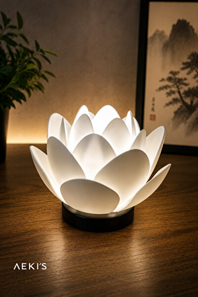 aekis 3D Baskı Lotus Çiçeği Dekoratif Gece Lambası Masa Lambası Ambiyans Aydı...